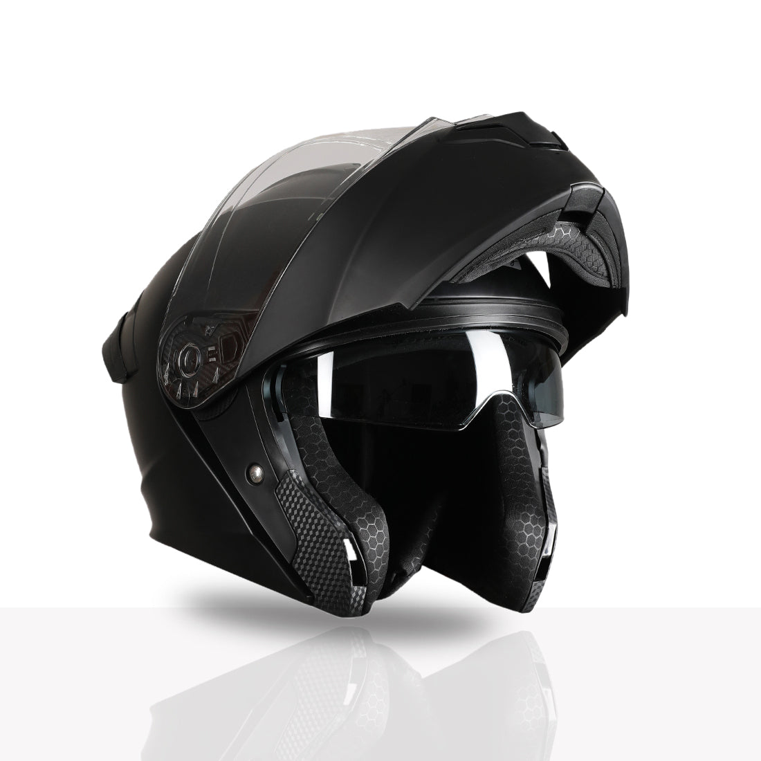 TVS Racing SuperPose Smoked Dual Visor Flip Up Modular Helmet for Men and Women, ISI DOT Certified, ABS Shell, Quick Release Visor, Lightweight, Ventilated, Open Face to Full Face
